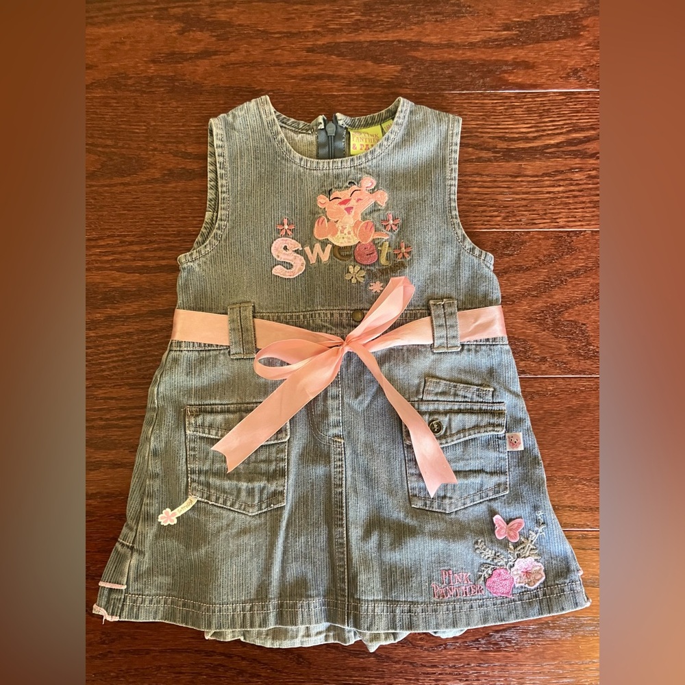 Vintage Baby Pink Panther Denim Dress 18 months